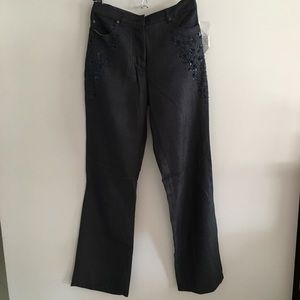 {new} soft silk denim wide legged pants beaded